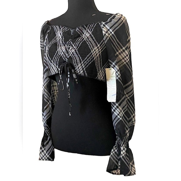 Almost Famous Dark Goth Plaid Off Shoulder Halter Top Women’s Size XL NWT - Picture 2 of 9